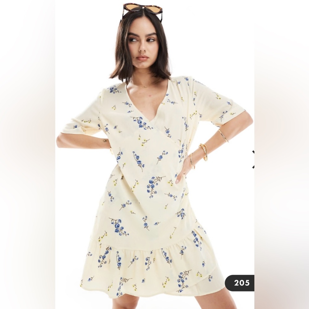 Yellow Floral Wrap Dress